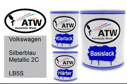 Volkswagen, Silberblau Metallic 2C, LB5S: 1L Lackdose + 1L Klarlack + 500ml Härter - Set, von ATW Autoteile West.